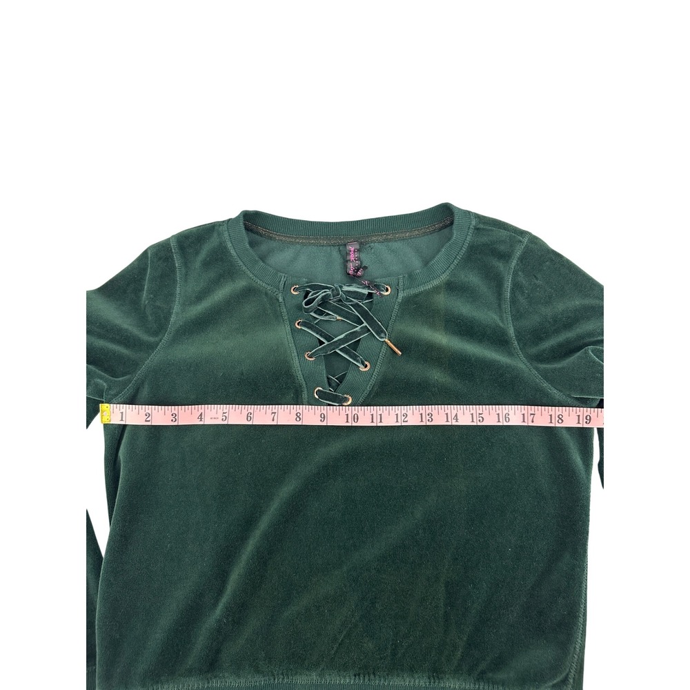 Betsey Johnson Velour Lace Up Sweatshirt Green Performance Womens M Christmas - Picture 3 of 13